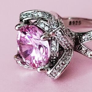 Sterling Silver S925 Ring with Well‑Cut Pink CZ – Size US 7 (UK O)